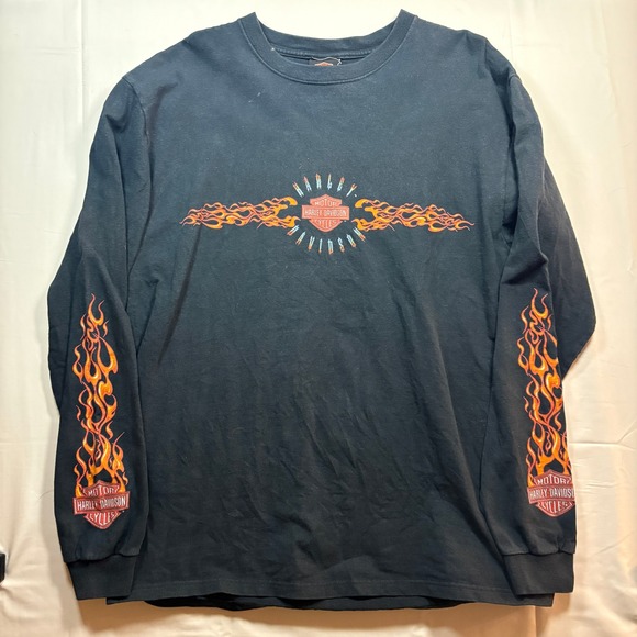 Harley-Davidson Other - Harley Davidson Chicago Skyline Flames Long Sleeve Mens Shirt Large